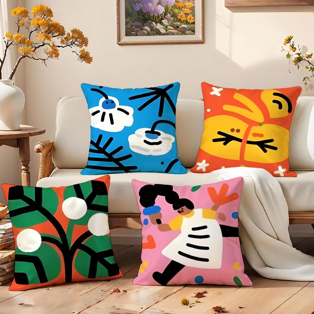 Interior Design Illustrated - Artistic Floral Illustration Cushion Cover Premium